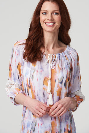 Orange | Tie Dye Crochet Trim Blouse Top