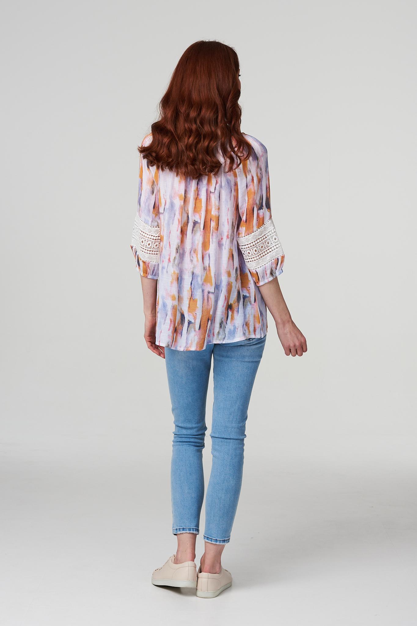 Orange | Tie Dye Crochet Trim Blouse Top