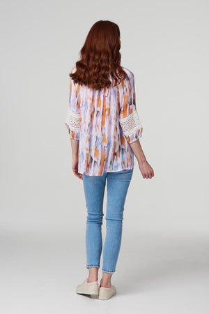 Orange | Tie Dye Crochet Trim Blouse Top