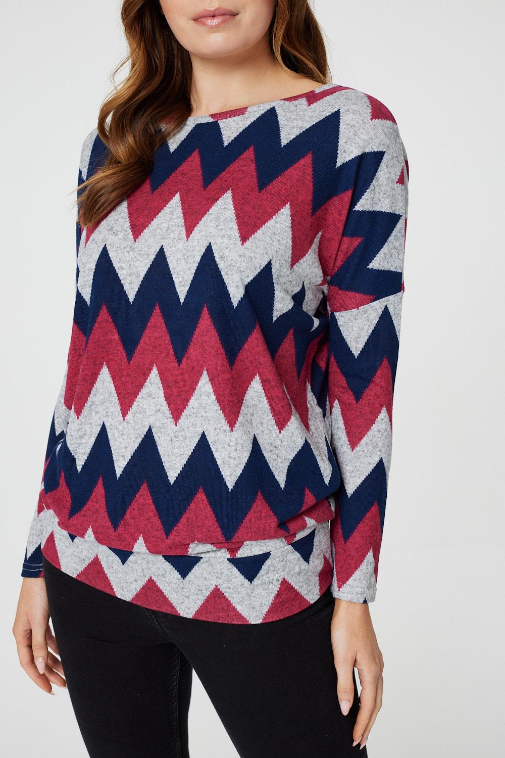 Pink | Chevron Print Longline Tunic Top