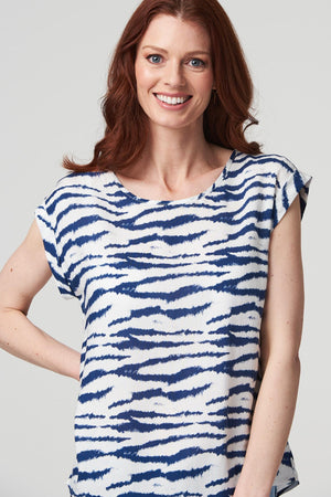 Navy | Printed Turned-Up Sleeve Top