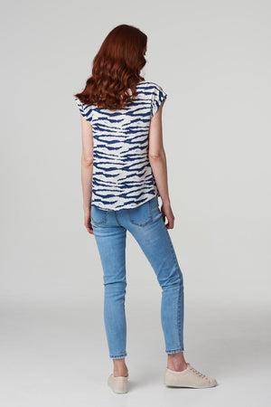 Navy | Printed Turned-Up Sleeve Top