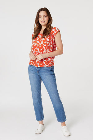 Orange | Floral Cap Sleeve Relaxed T-Shirt