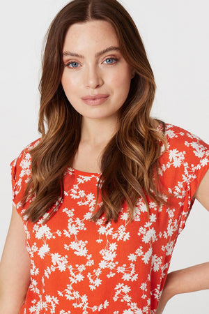 Orange | Floral Cap Sleeve Relaxed T-Shirt