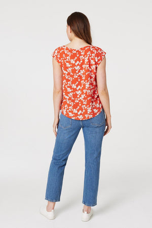 Orange | Floral Cap Sleeve Relaxed T-Shirt
