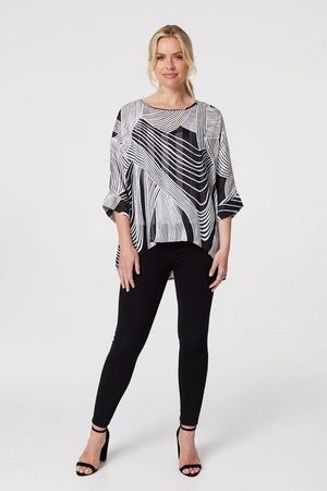 Black | Printed 3/4 Sleeve Blouse Top