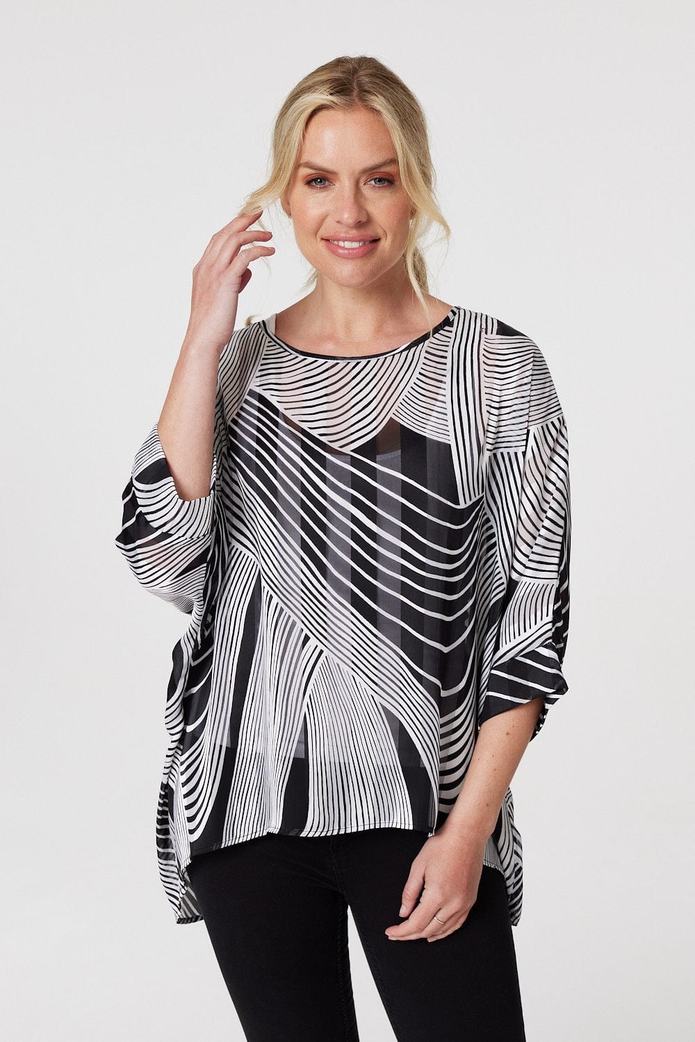 Black | Printed 3/4 Sleeve Blouse Top