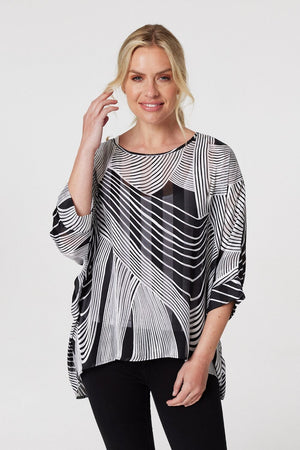 Black | Printed 3/4 Sleeve Blouse Top