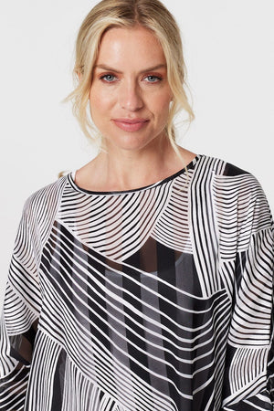 Black | Printed 3/4 Sleeve Blouse Top