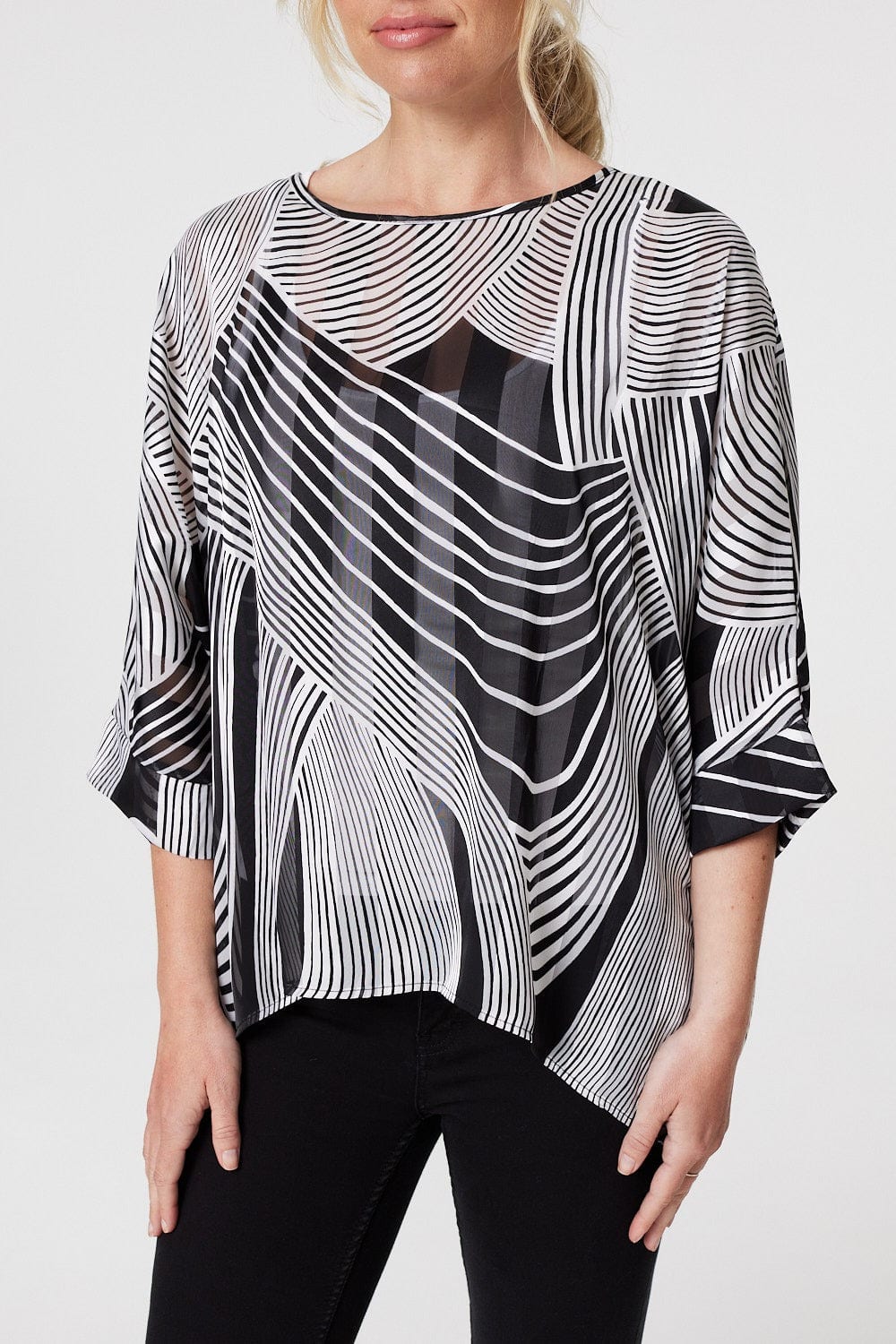 Black | Printed 3/4 Sleeve Blouse Top