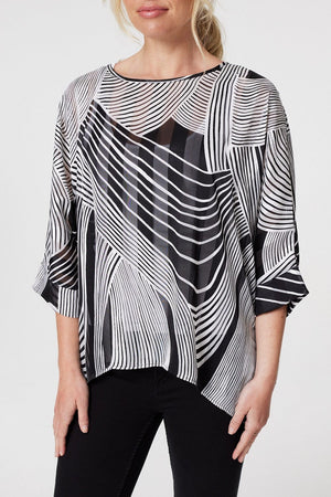 Black | Printed 3/4 Sleeve Blouse Top