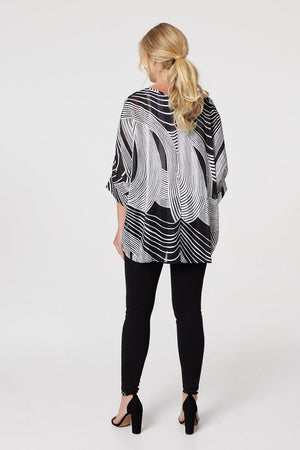 Black | Printed 3/4 Sleeve Blouse Top