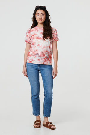 Orange | Tie Dye Cut Out Texture Short Sleeve Top
