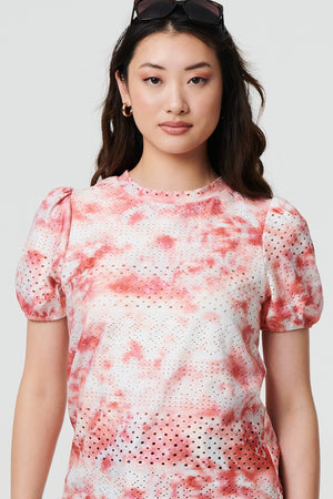 Orange | Tie Dye Cut Out Texture Short Sleeve Top
