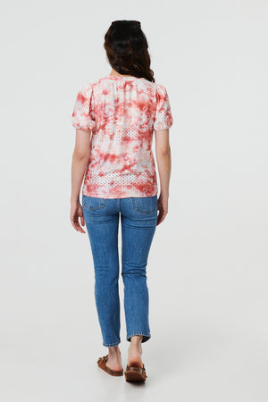 Orange | Tie Dye Cut Out Texture Short Sleeve Top
