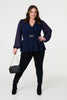 Navy | Sheer Sleeve Wrap Front Blouse