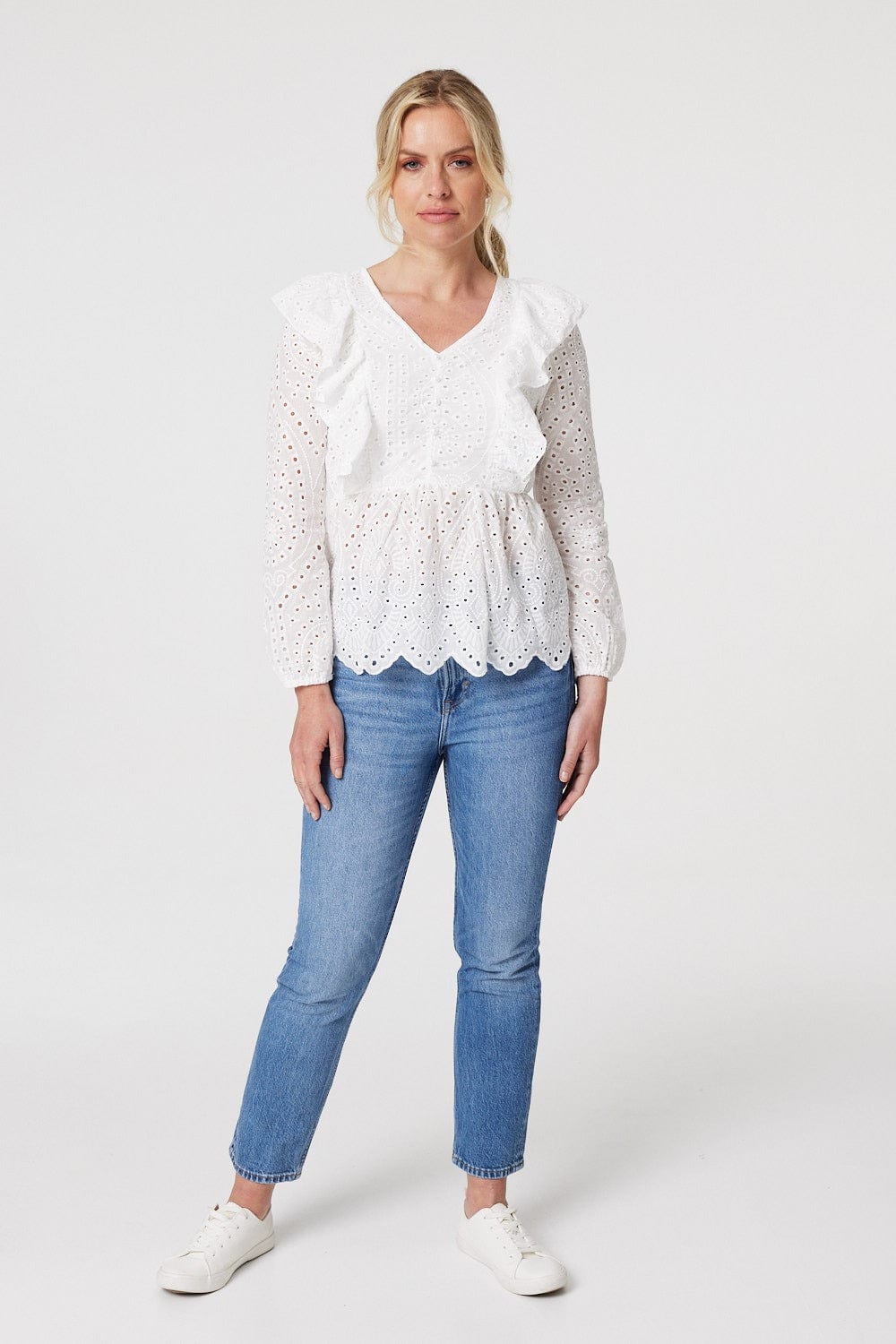 White | Broderie Anglaise Peplum Blouse