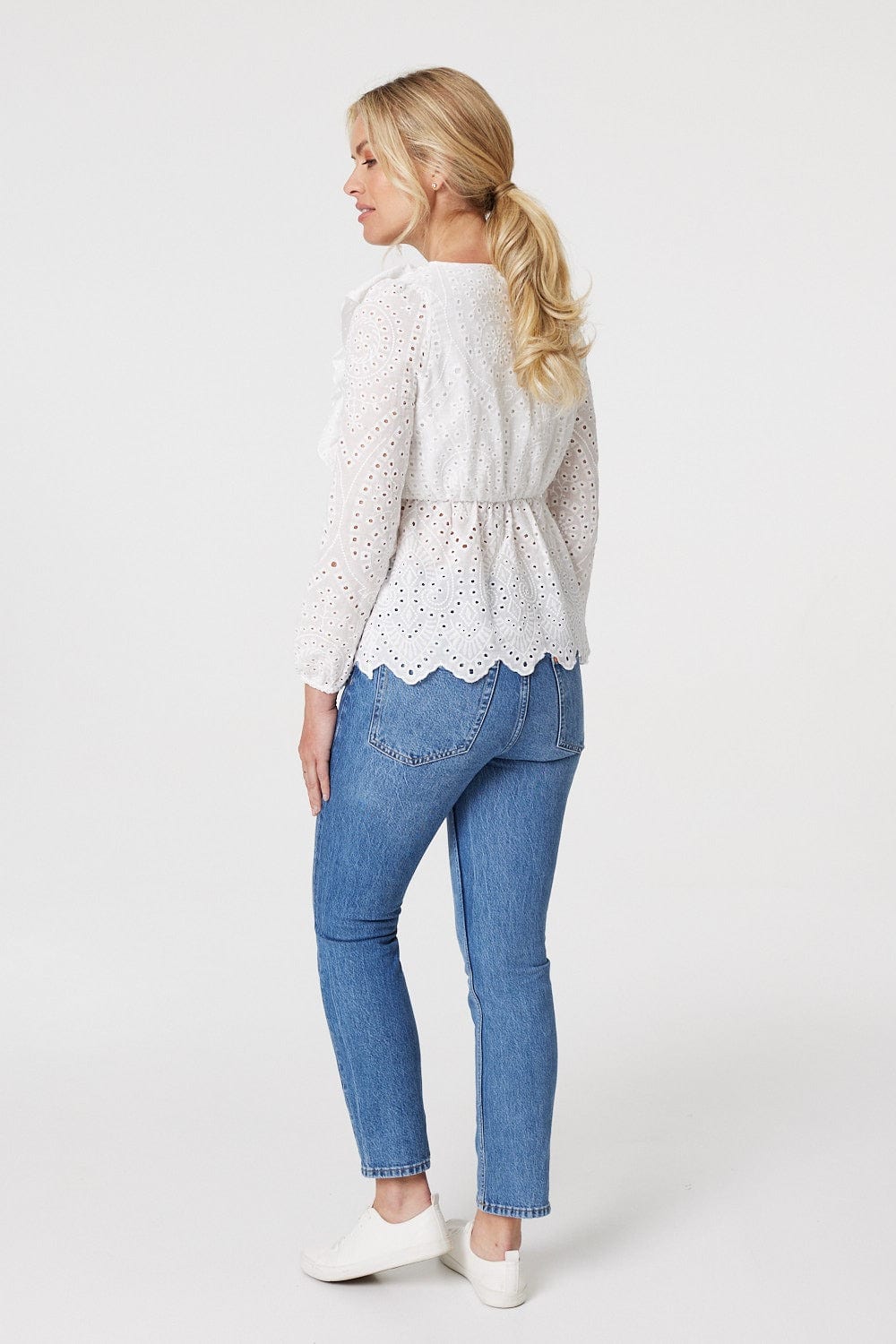 White | Broderie Anglaise Peplum Blouse
