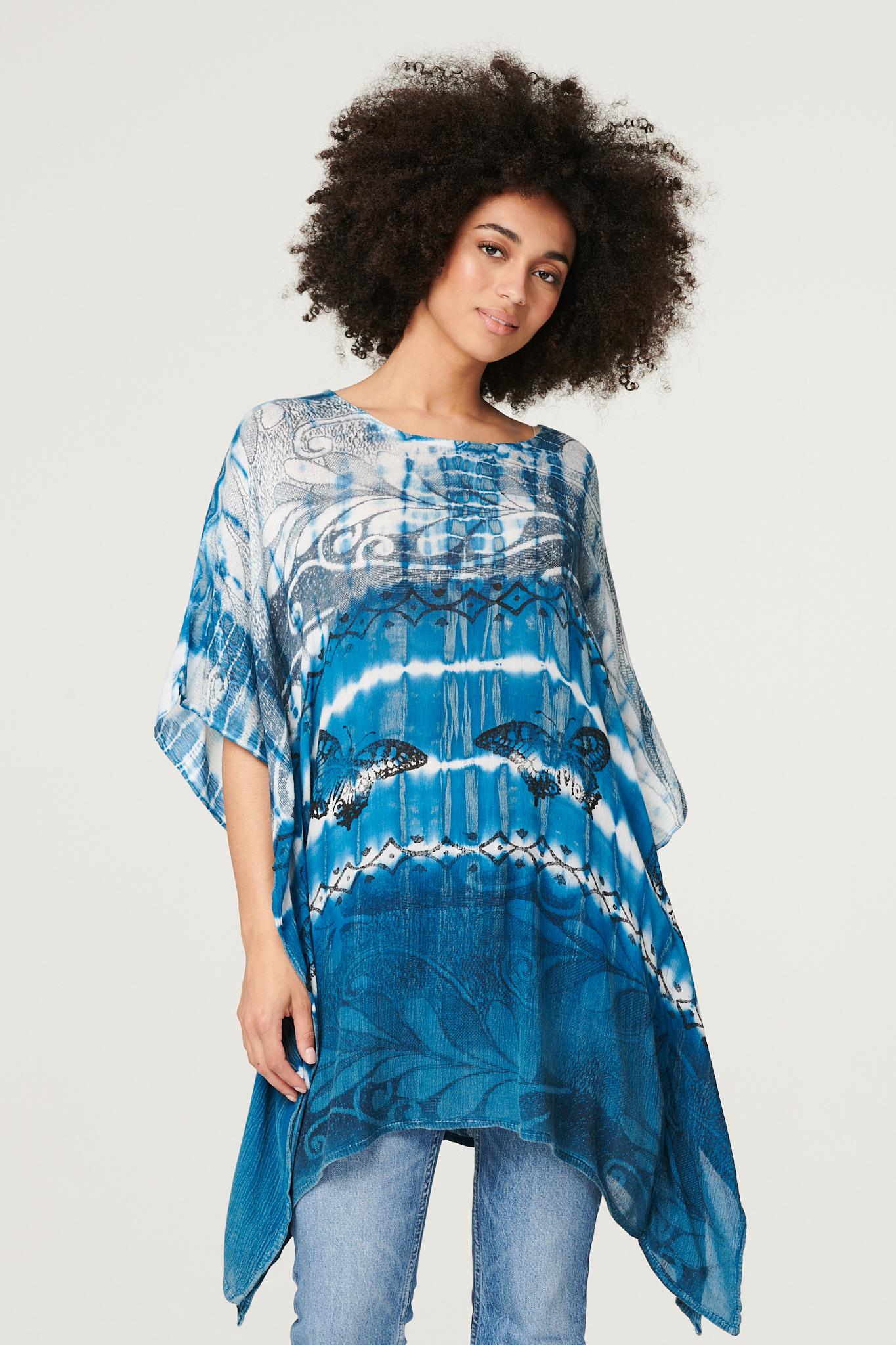 Blue | Tie Dye Relaxed Tunic Blouse