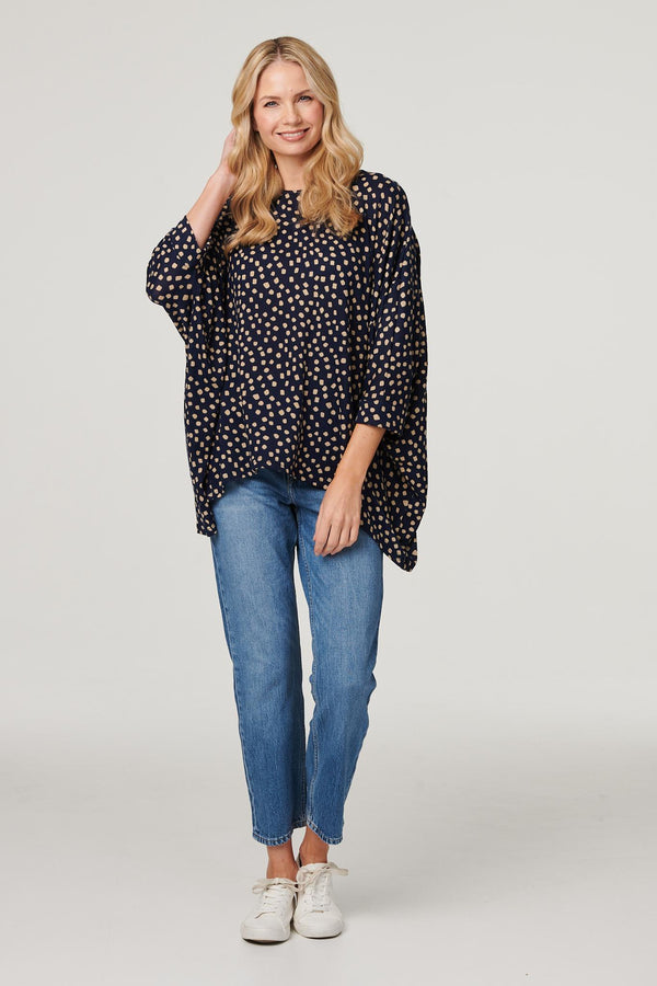 Navy | Polka Dot Oversize Blouse Top