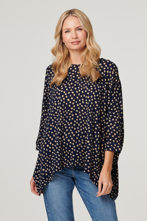 Navy | Polka Dot Oversize Blouse Top