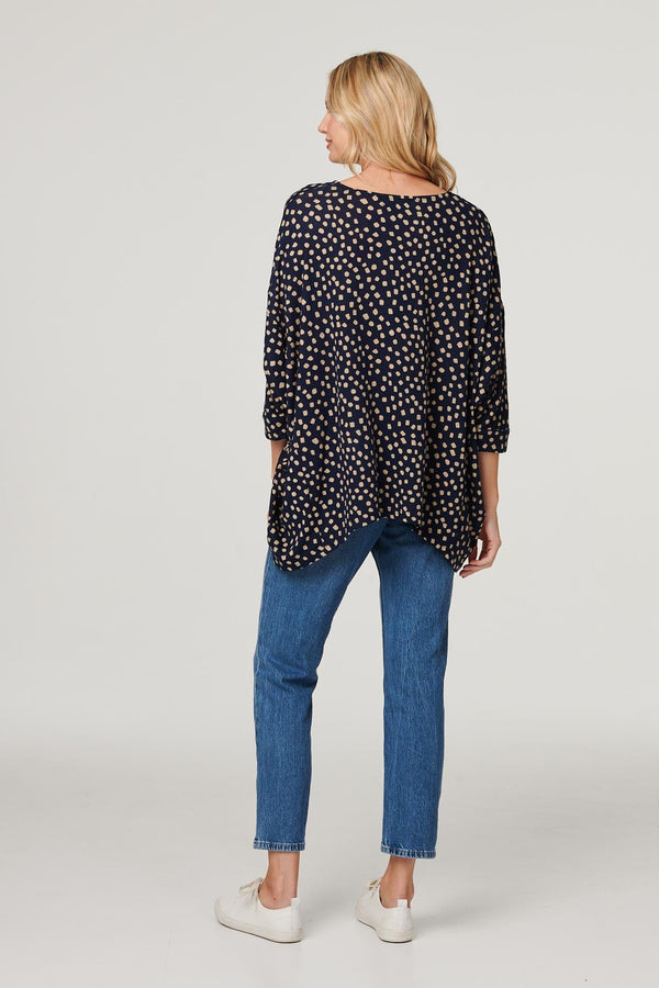 Navy | Polka Dot Oversize Blouse Top