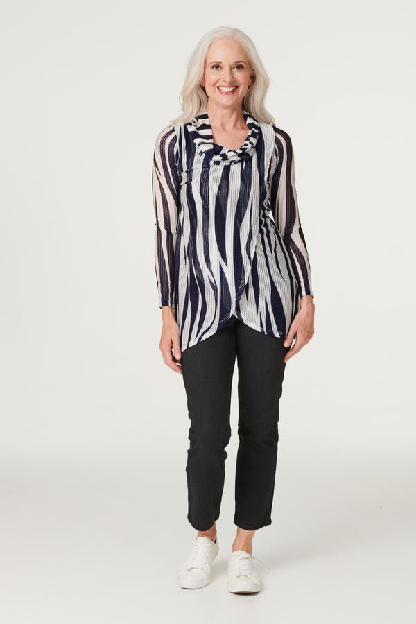 Blue | Printed Cowl Neck Layered Blouse