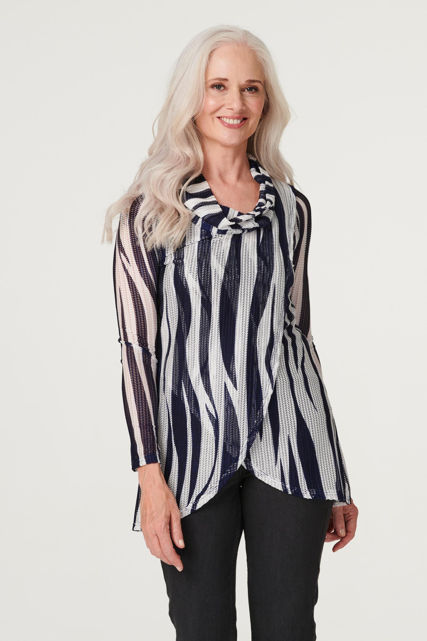 Blue | Printed Cowl Neck Layered Blouse