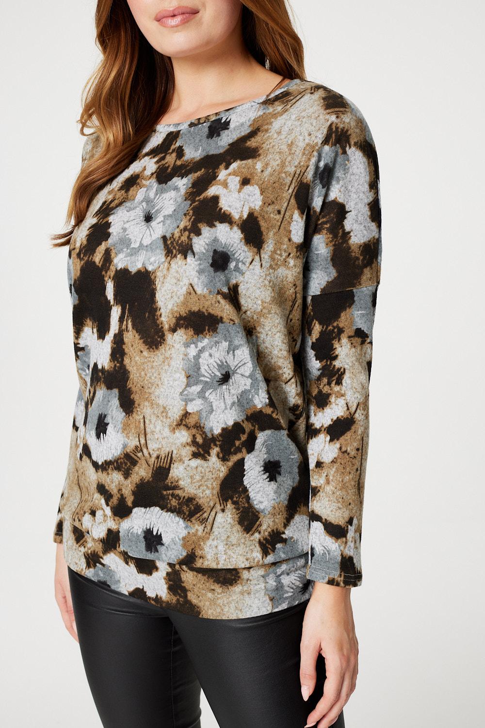 Beige | Floral Long Sleeve Sweatshirt
