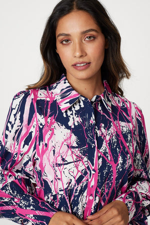 Navy | Abstract Print Puff Sleeve Blouse
