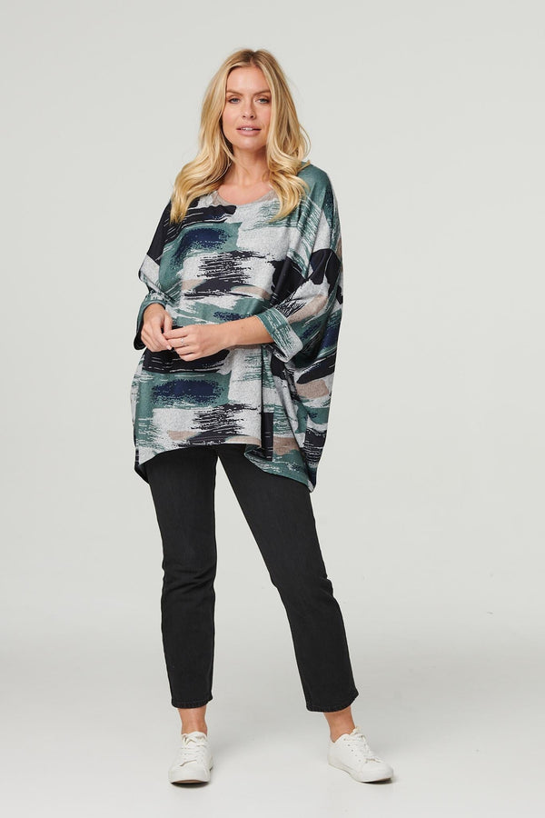 Green | Brushstroke Print Oversized Top