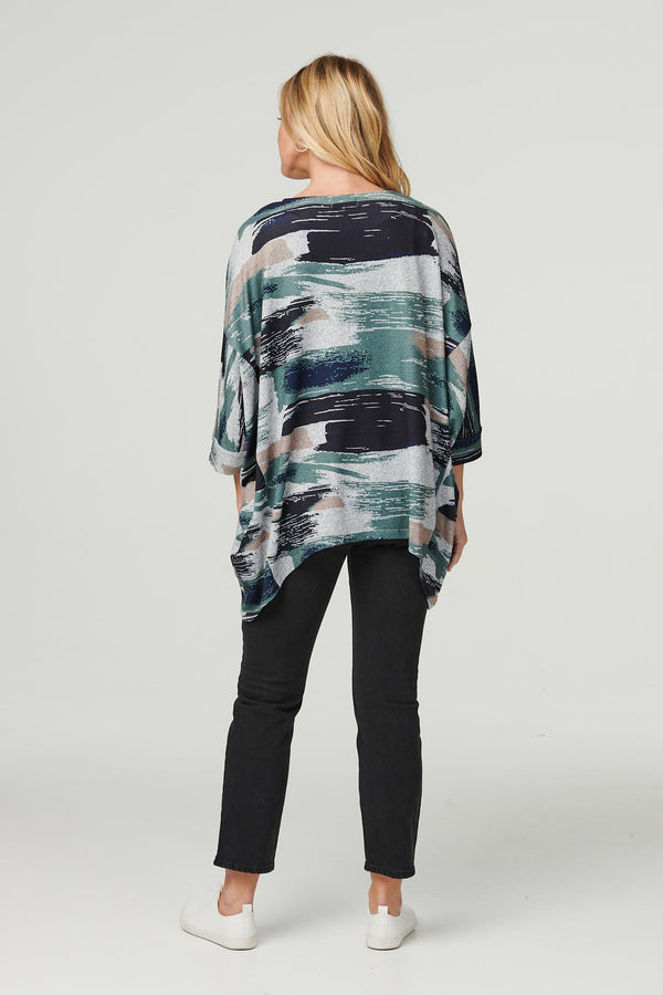 Green | Brushstroke Print Oversized Top