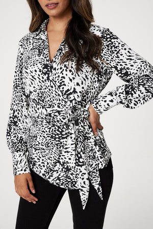 Black And White | Animal Print Wrap Front Blouse