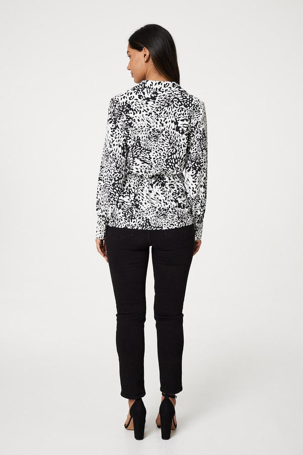Black And White | Animal Print Wrap Front Blouse