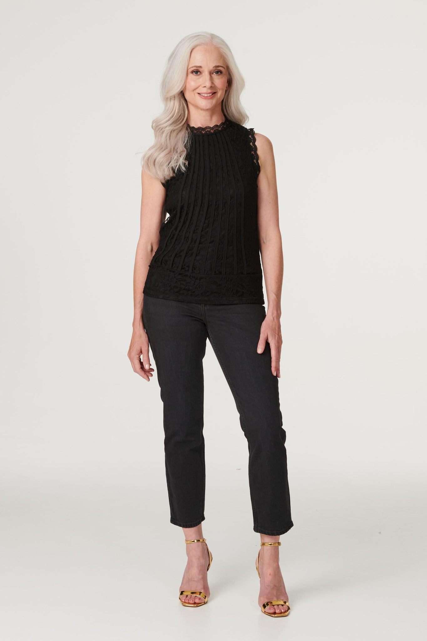 Black | Lace High Neck Sleeveless Top