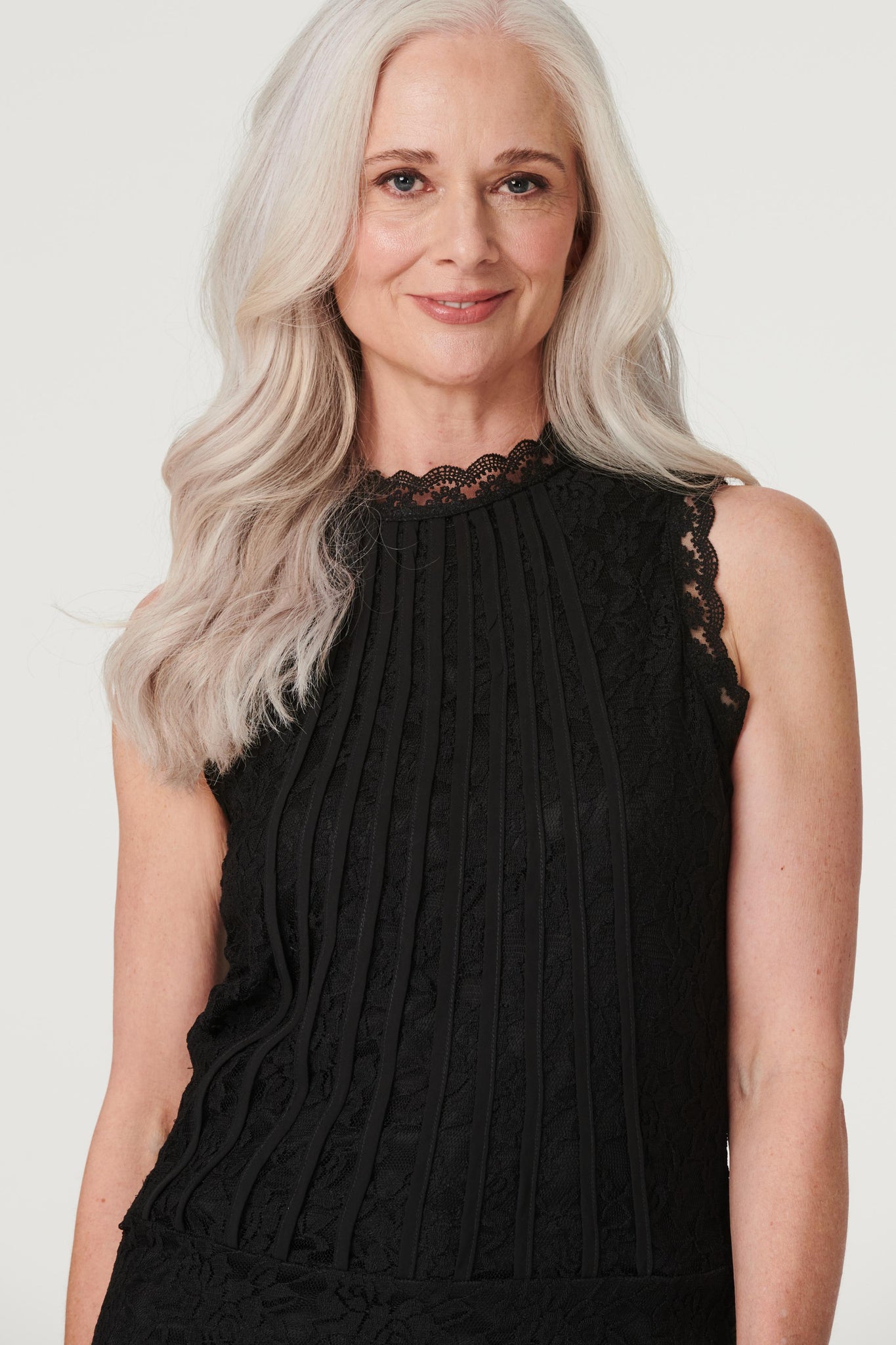 Black | Lace High Neck Sleeveless Top