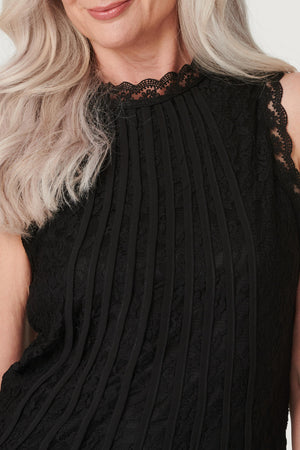 Black | Lace High Neck Sleeveless Top