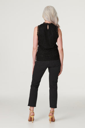 Black | Lace High Neck Sleeveless Top