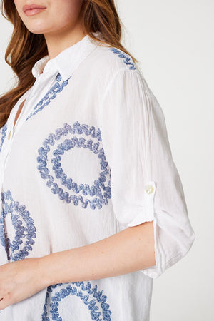 White | Printed Button Detail Blouse
