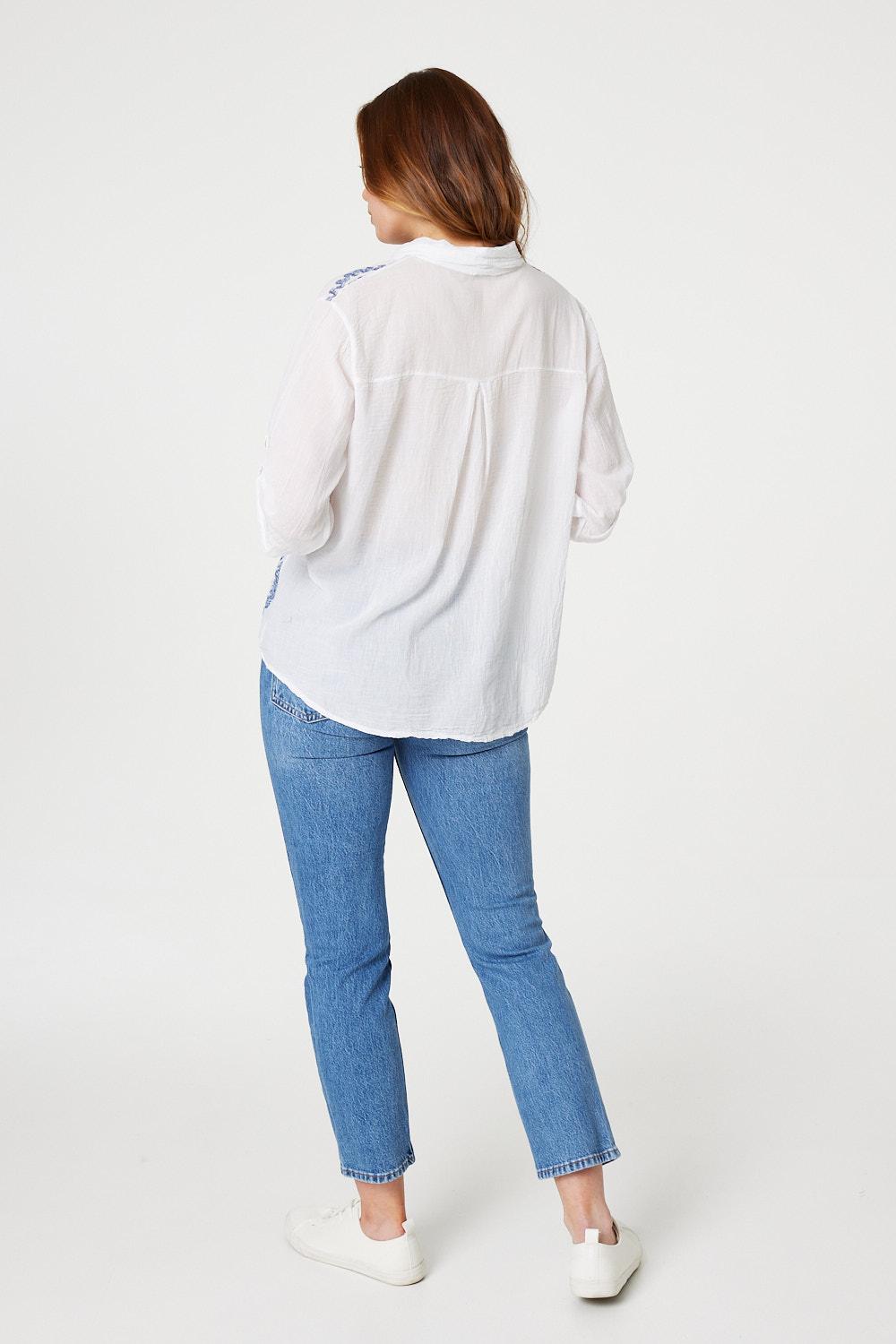 White | Printed Button Detail Blouse