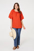 Orange | Lace Trim Bardot Tie Neck 1/2 Sleeve Blouse
