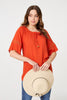 Orange | Lace Trim Bardot Tie Neck 1/2 Sleeve Blouse
