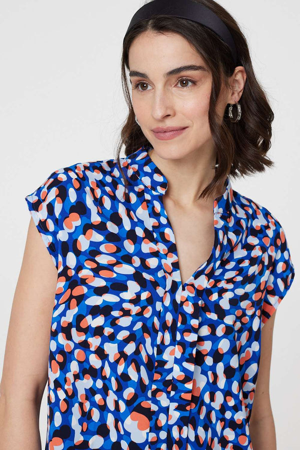 Blue | Printed Cap Sleeve Blouse Top