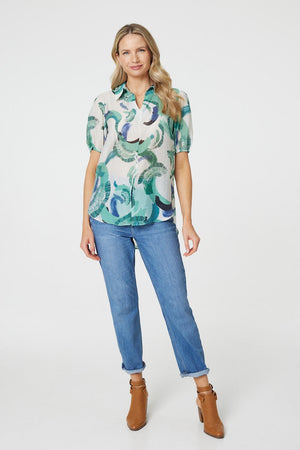 Green | Abstract Print 1/2 Sleeve Blouse