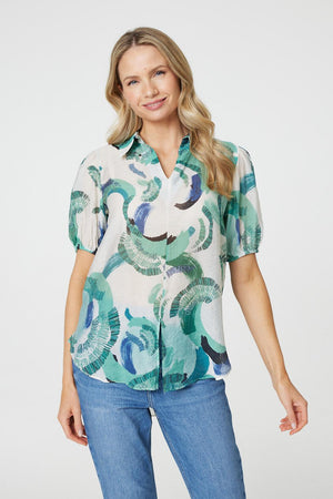 Green | Abstract Print 1/2 Sleeve Blouse
