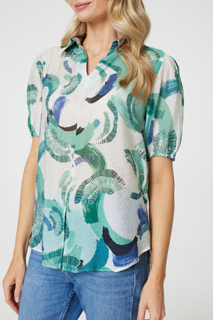Green | Abstract Print 1/2 Sleeve Blouse