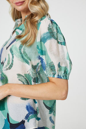Green | Abstract Print 1/2 Sleeve Blouse