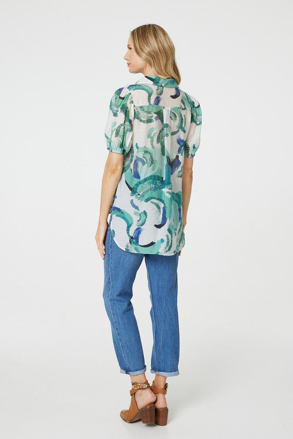 Green | Abstract Print 1/2 Sleeve Blouse