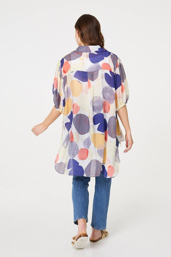 Blue | Abstract Semi Sheer High Low Shirt

