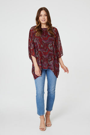 Red | Printed 3/4 Sleeve Oversized Top